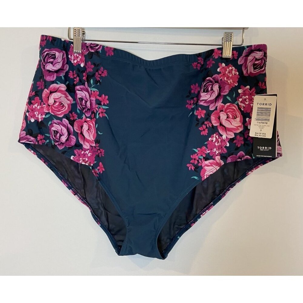 NWT Torrid Bathing Suit Bikini Bottoms High Waist Teal Pink Floral Size 3 3X New